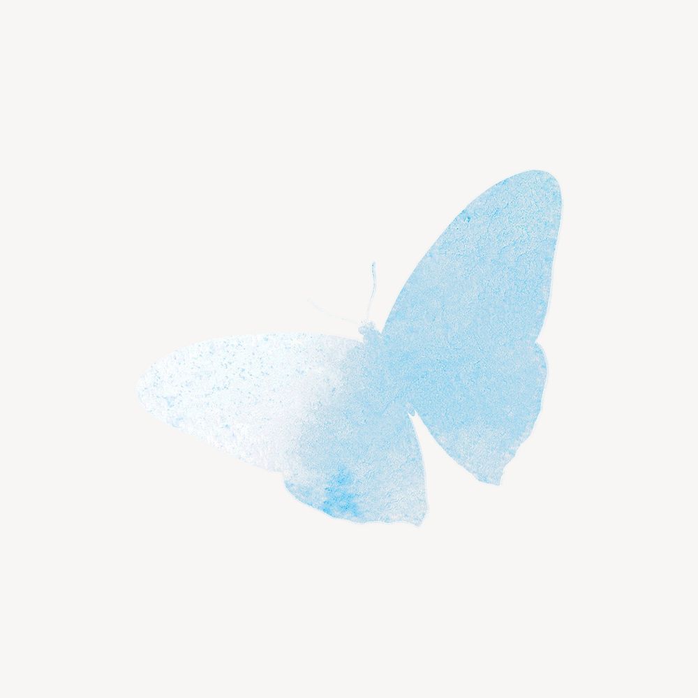 Blue gradient, watercolor butterfly collage element psd