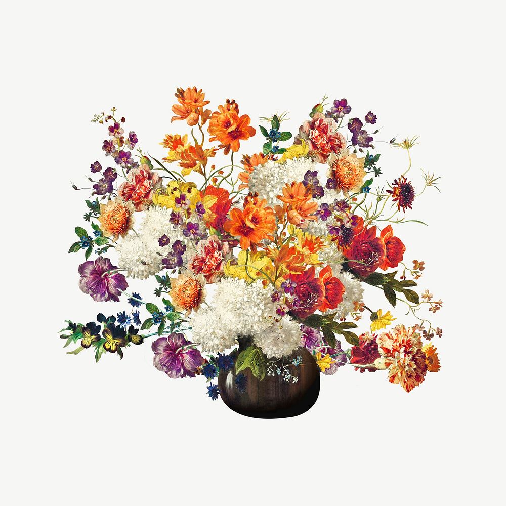 Colorful flower vase illustration collage element psd