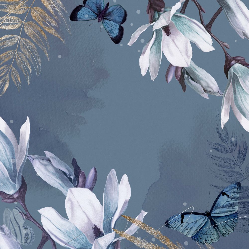 Blue butterflies and flowers illustration