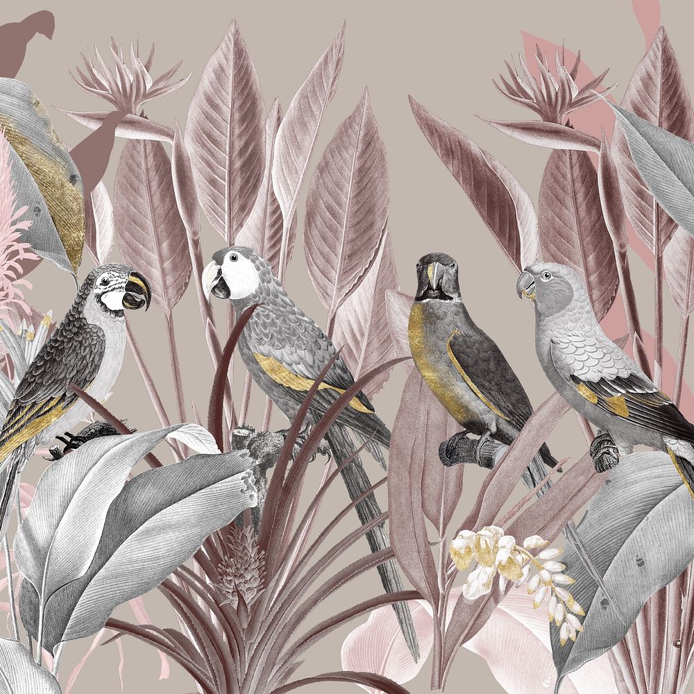 Vintage birds, spring illustration