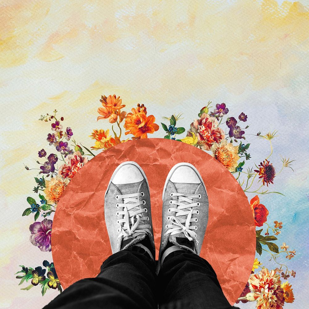 Sneakers image, spring flower illustration