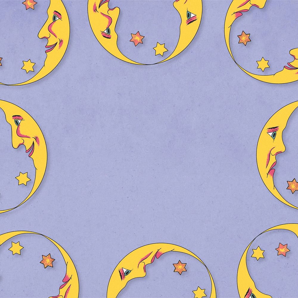 Purple crescent moon frame background