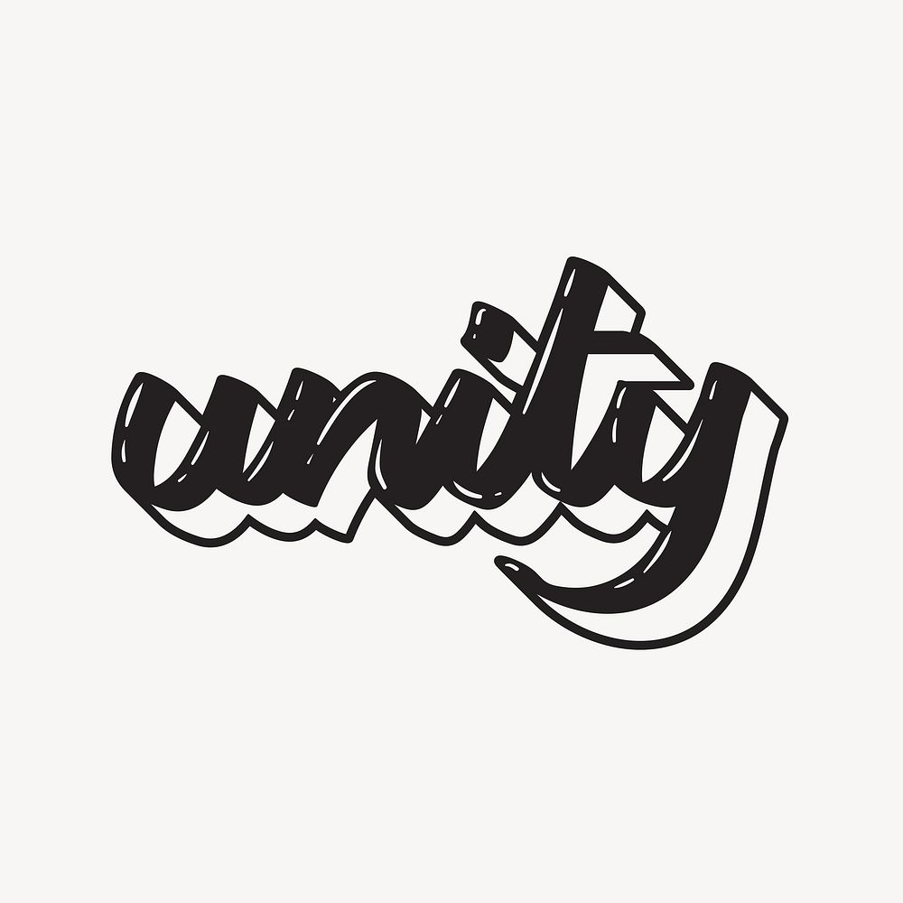 Unity text, black cursive font, typography vector