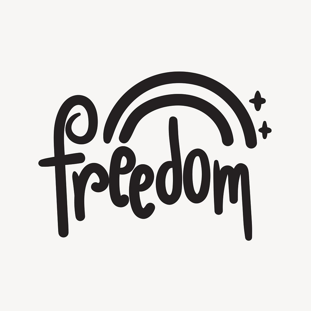 Freedom word, cute rainbow & typography collage element vector