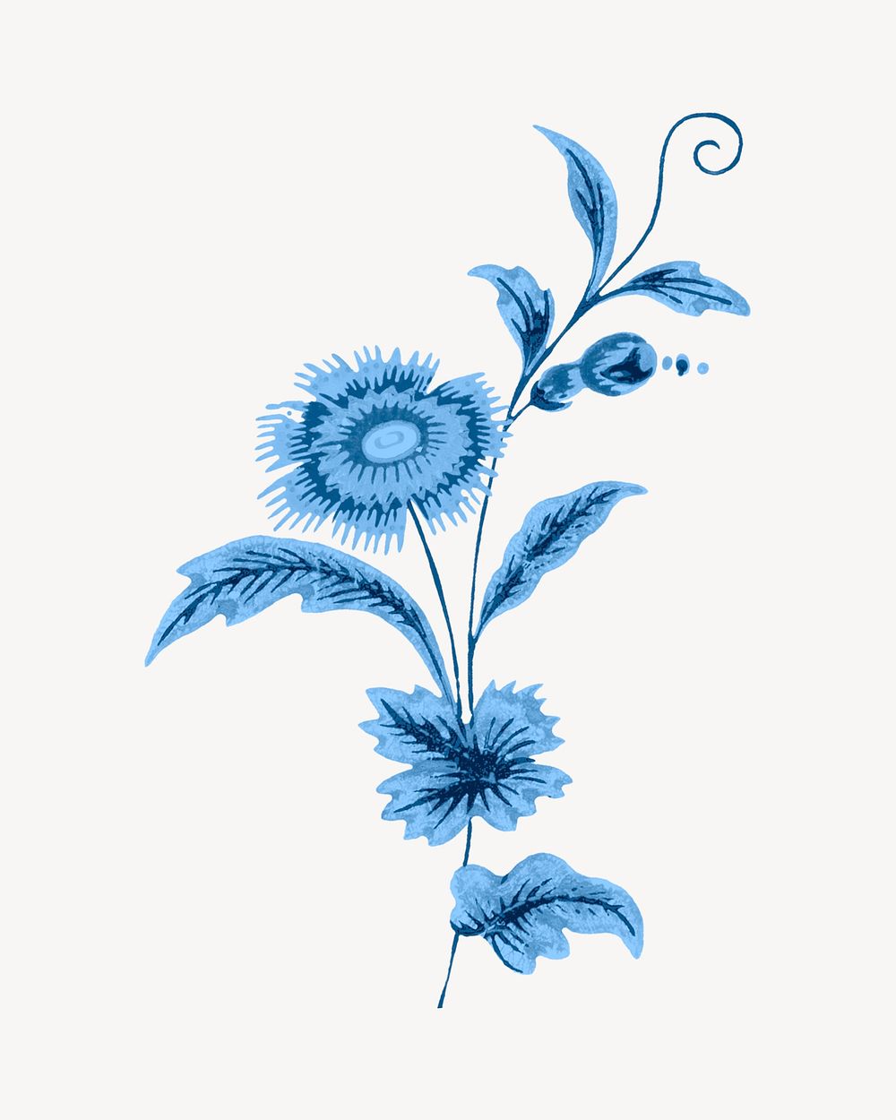 Vintage watercolor flower painting, blue, monochromatic psd
