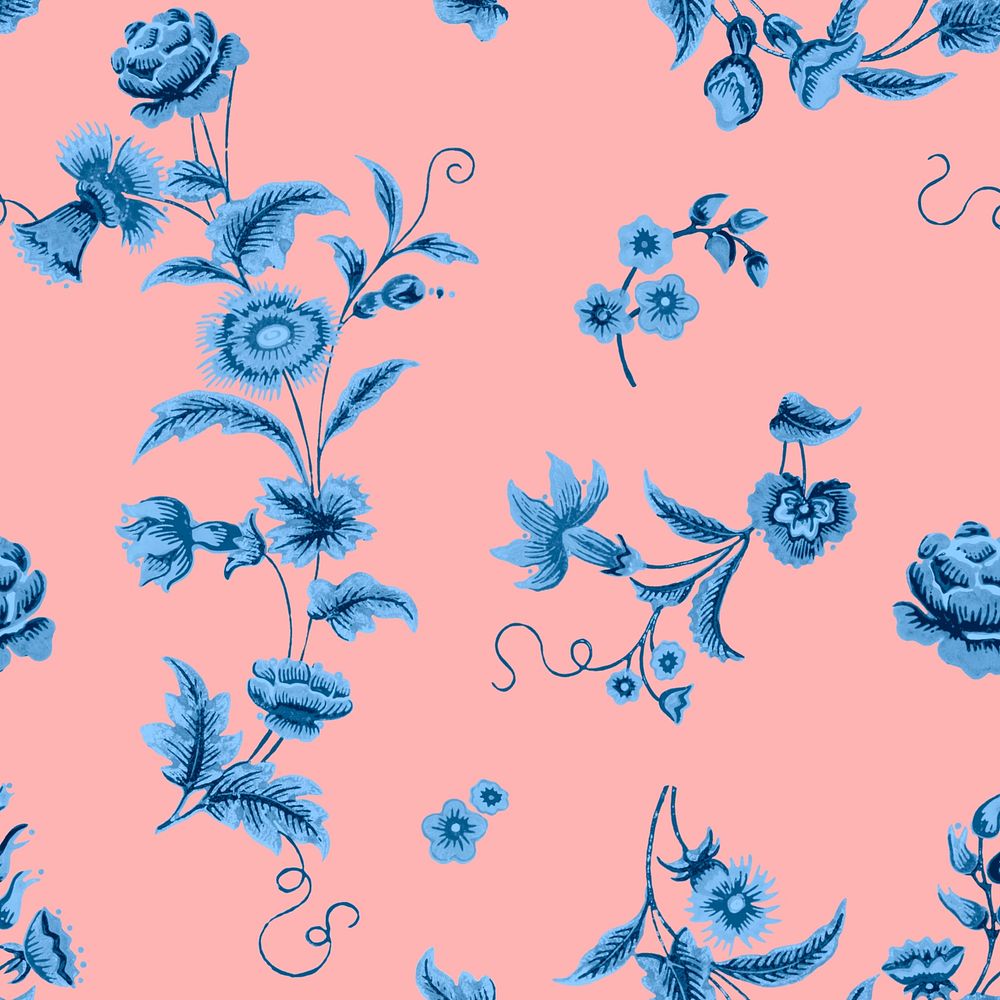 Vintage flower blossoms pattern, pink background
