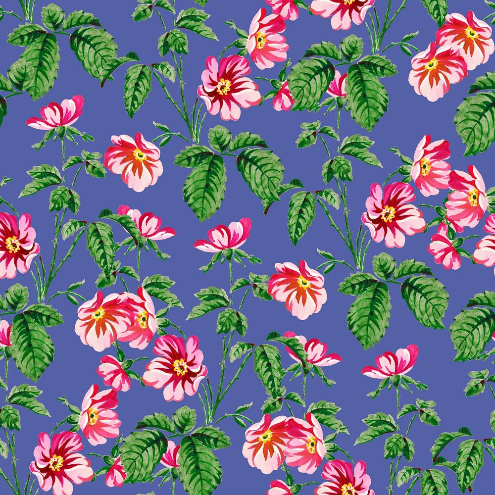 Vintage peony flower pattern, blue background