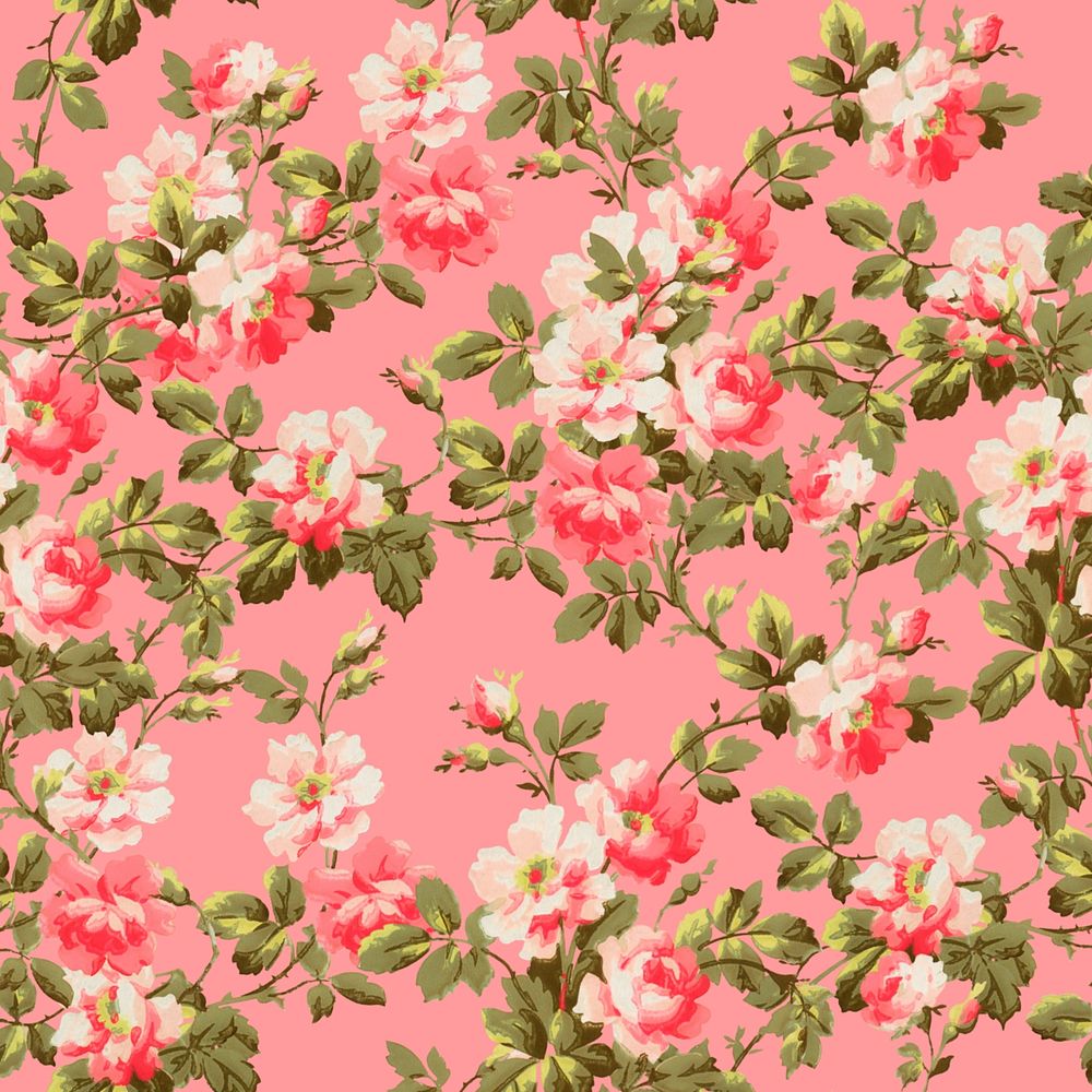 Vintage peony flower pattern, pink background