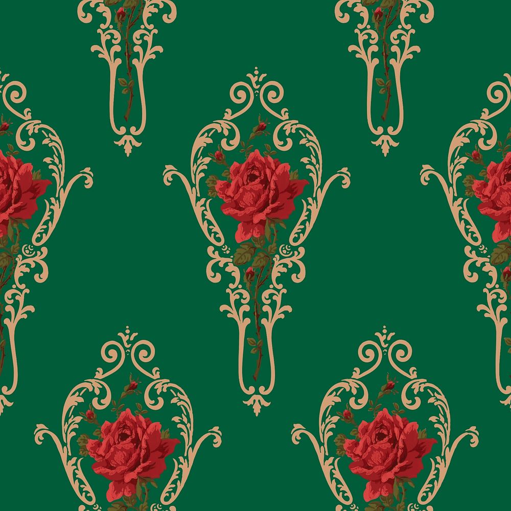 Decorative rose flower pattern, green background