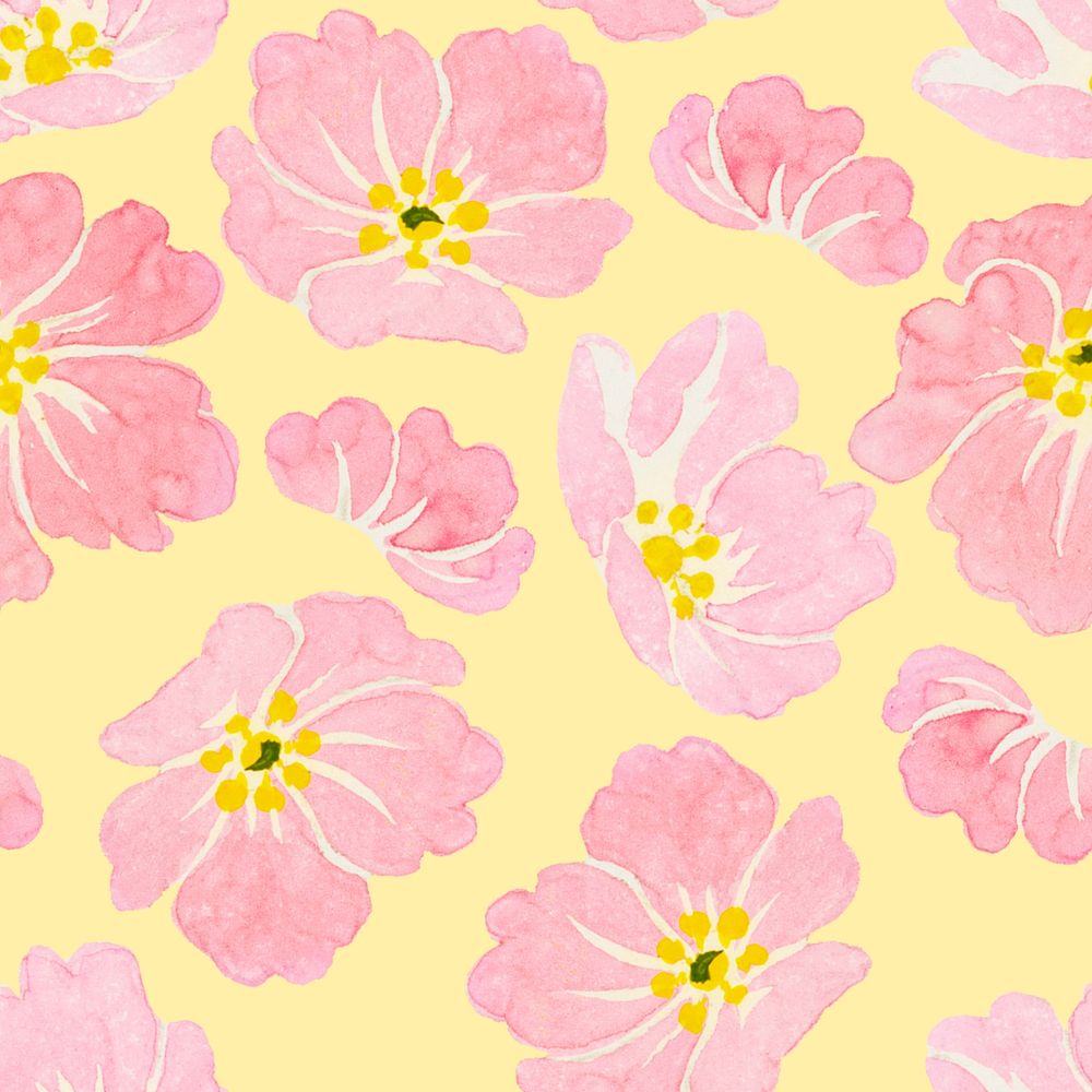 Pink peony flower pattern, yellow background