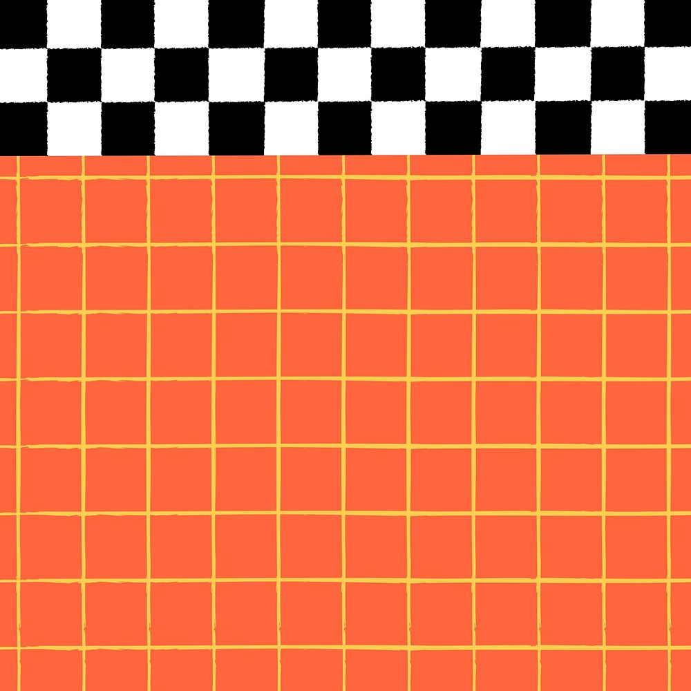Orange gird background, black & white checkered pattern
