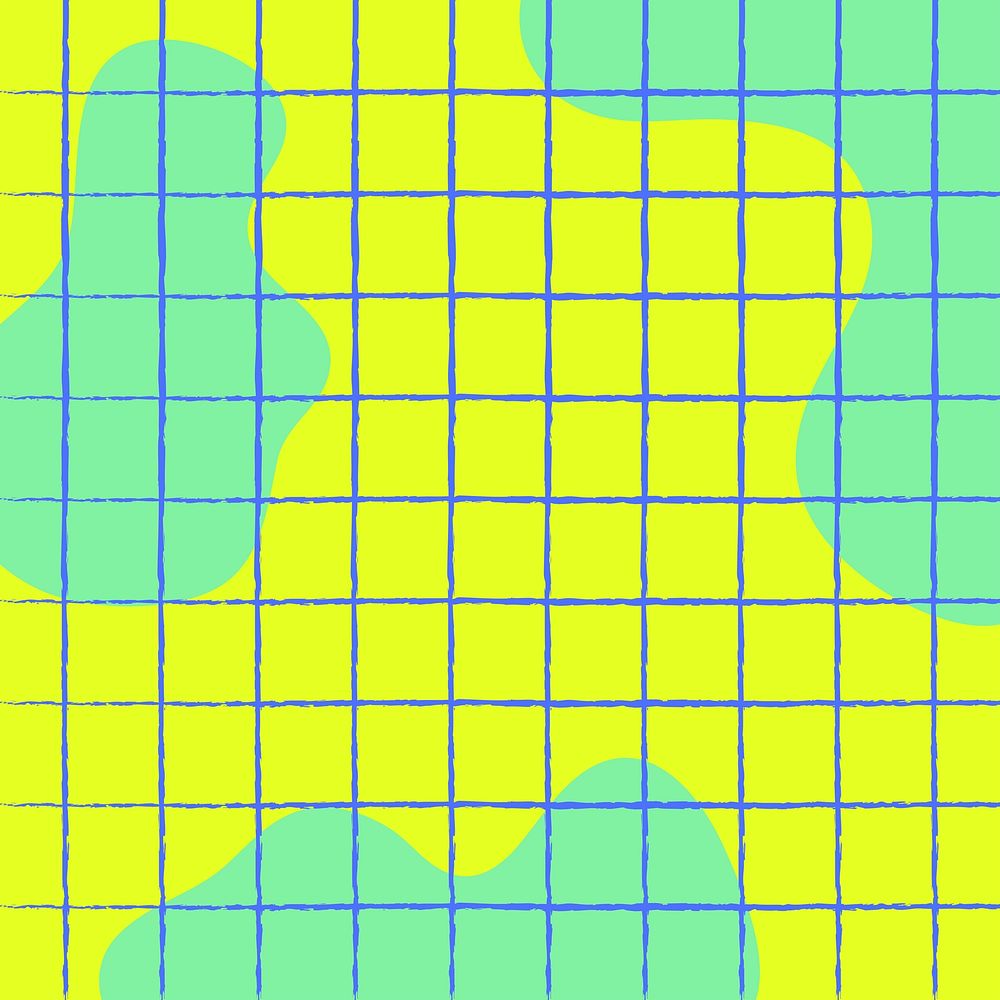 Purple grid pattern background, green organic shape