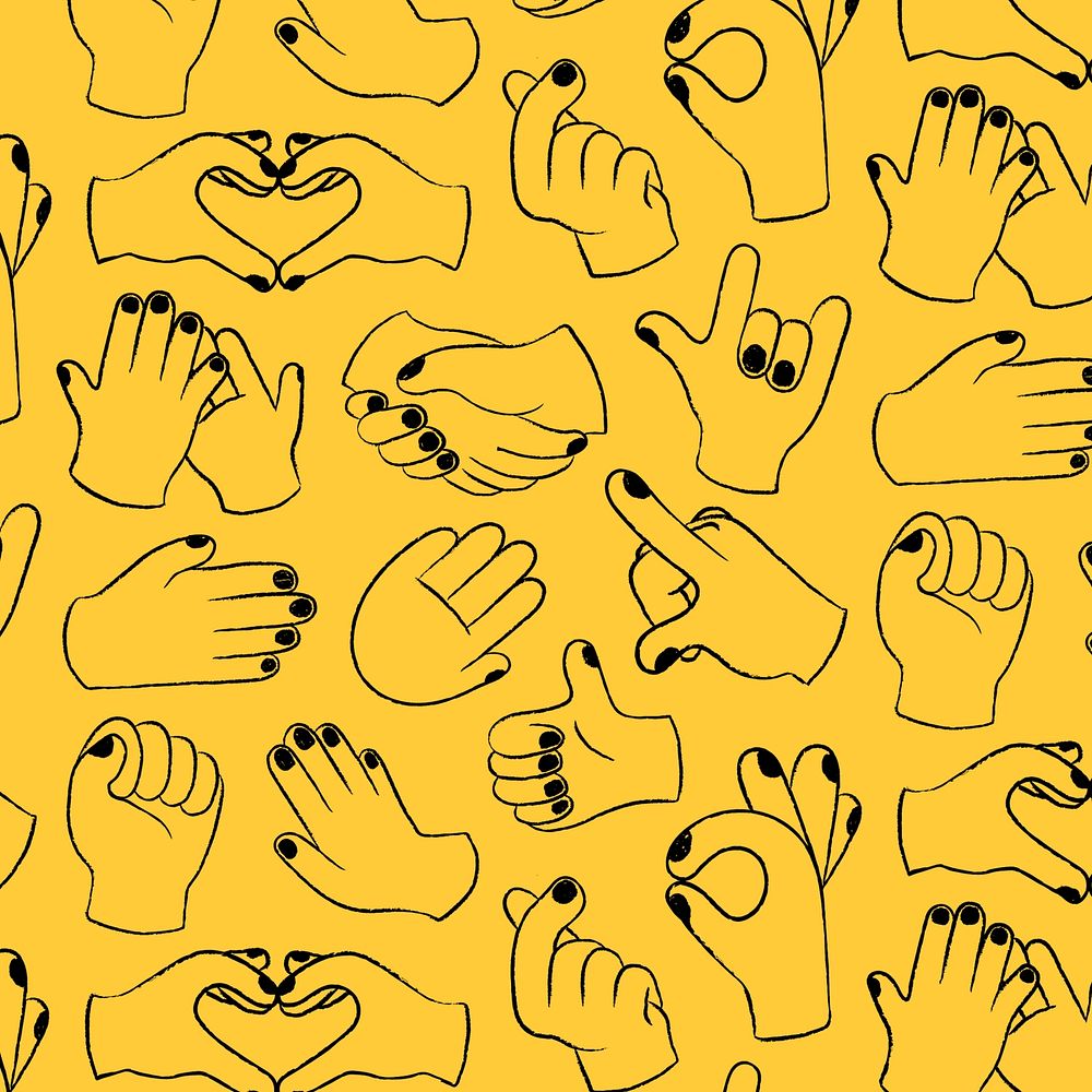 Hand gesture doodle pattern background, love & diversity