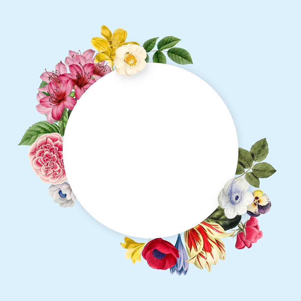 Floral badge, round shape collage element