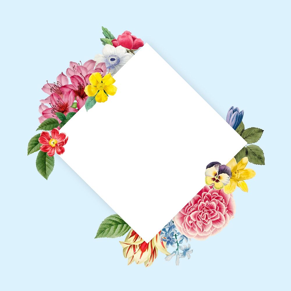 Floral badge, square shape collage element