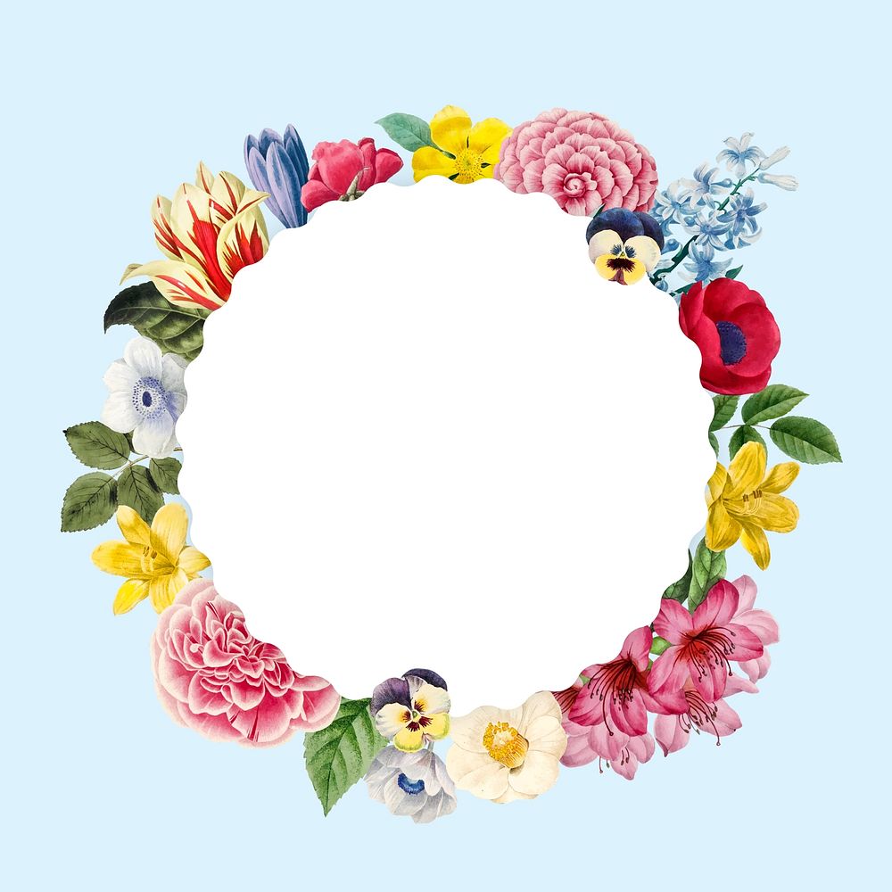 Floral round frame collage element