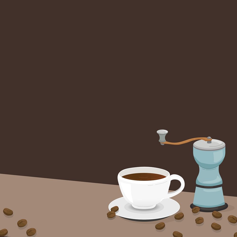 Coffee shop illustration, brown background