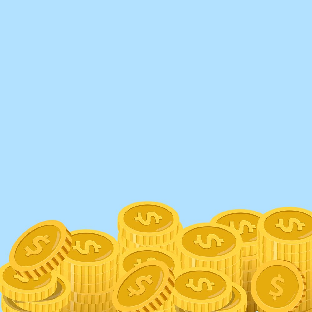 Money blue background, coin stack illustration