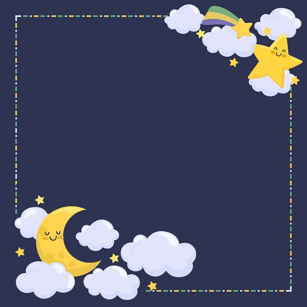 Night sky illustration frame background, navy blue border 
