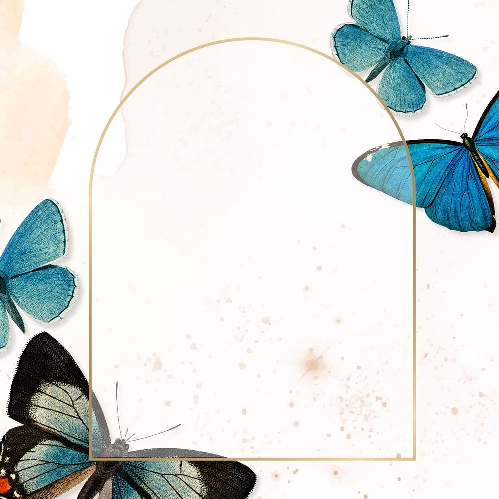 Aesthetic butterfly frame beige background
