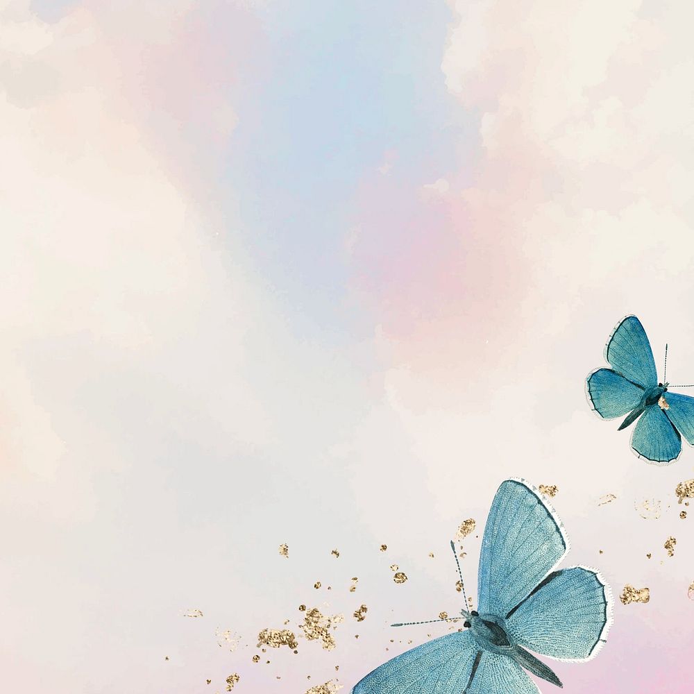 Watercolor pink butterfly border background, gradient design