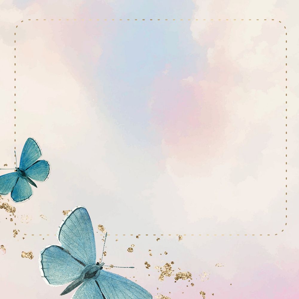 Pink watercolor butterfly border background, gradient design