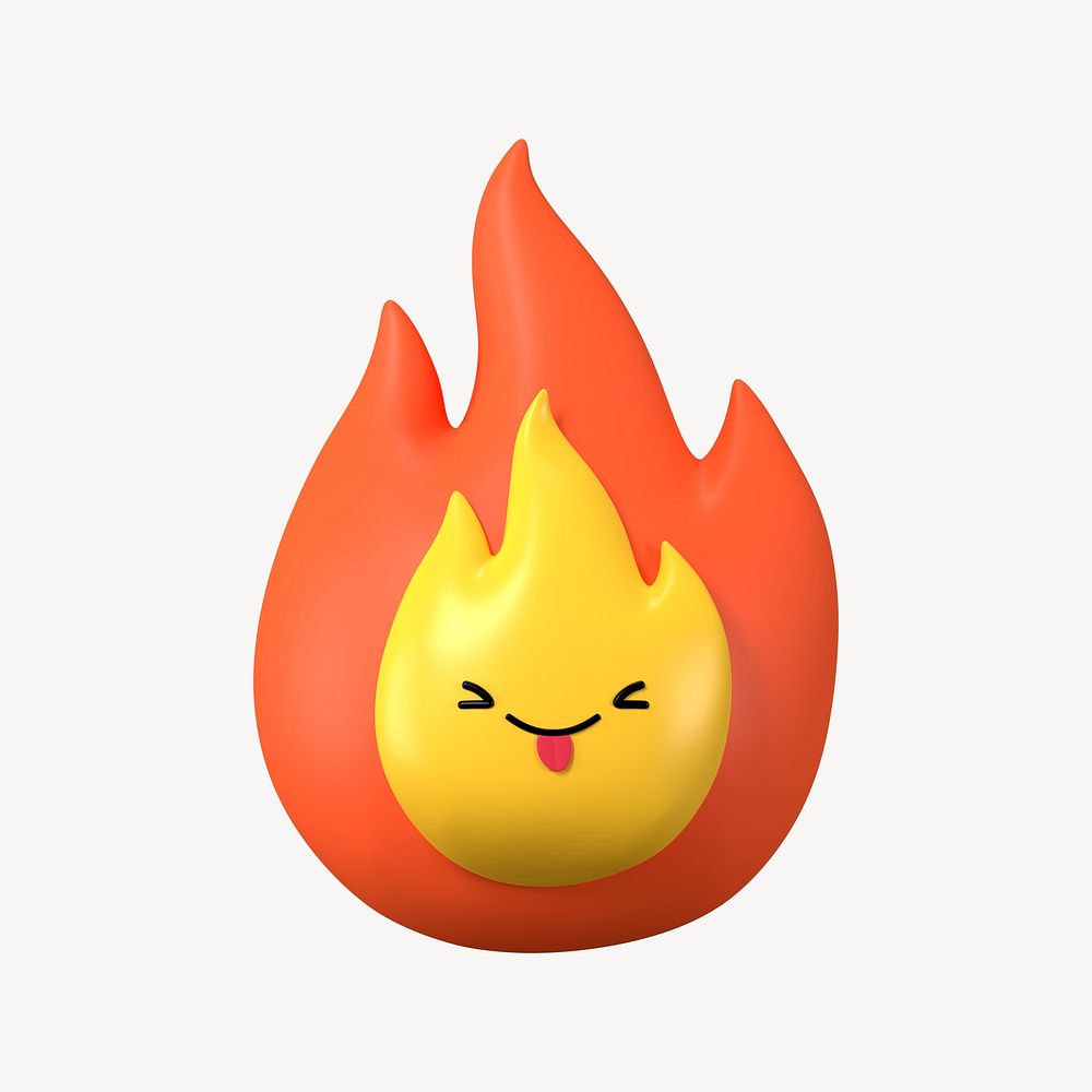 3D playful face fire, emoticon illustration