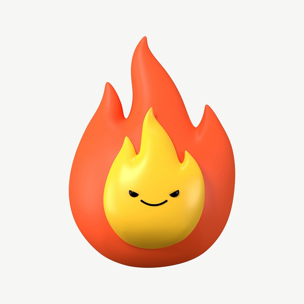 3D evil face flame, emoticon illustration psd