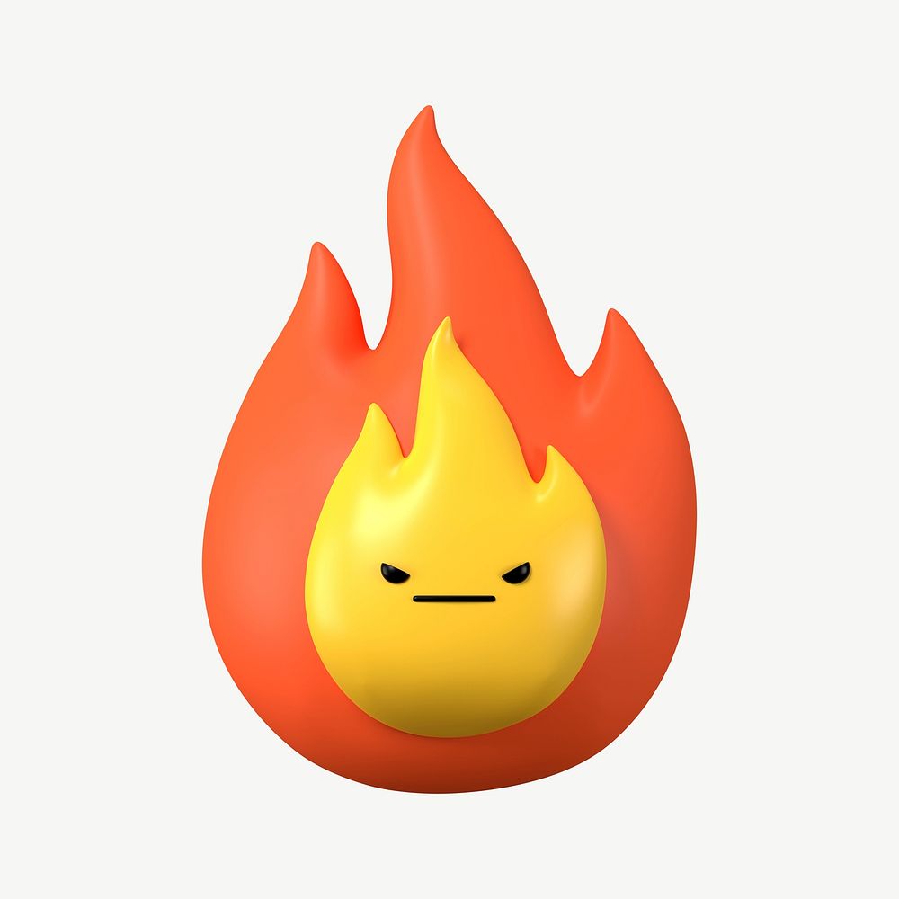3D grumpy fire, emoticon illustration psd