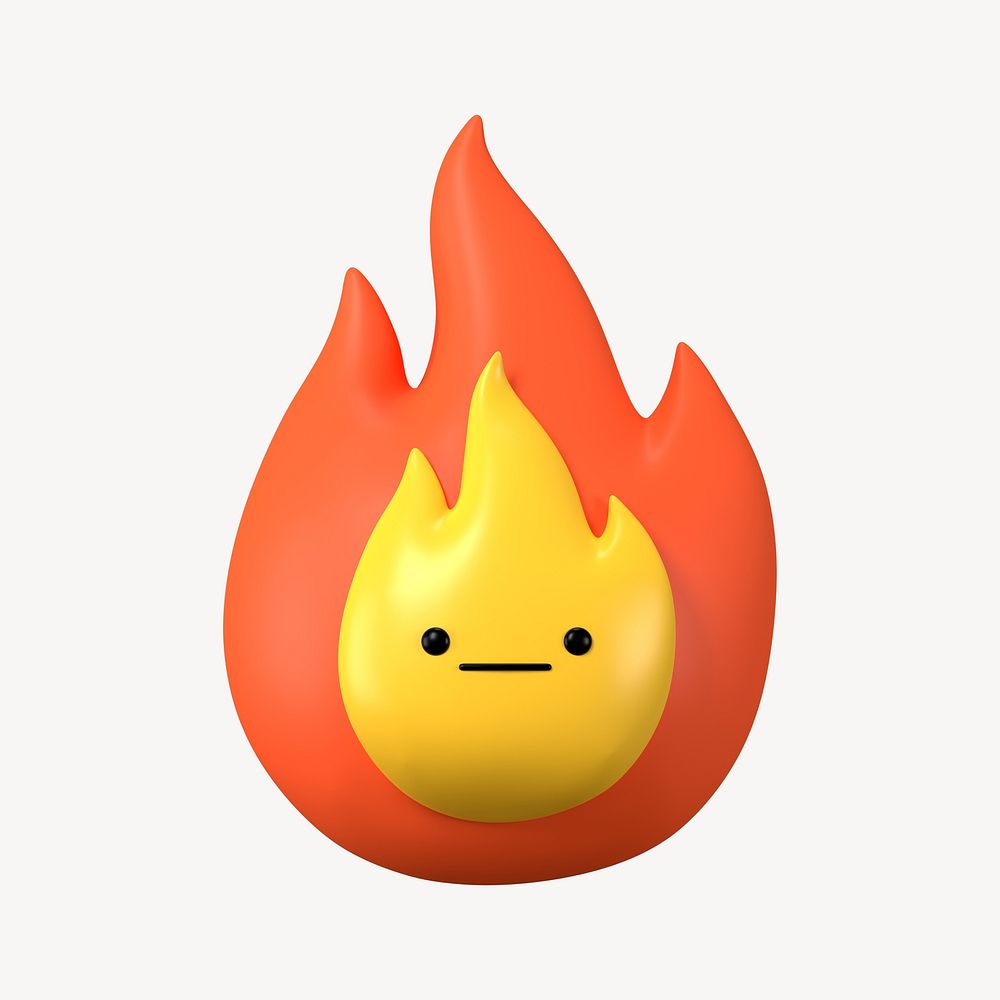 3D neutral face fire, emoticon illustration