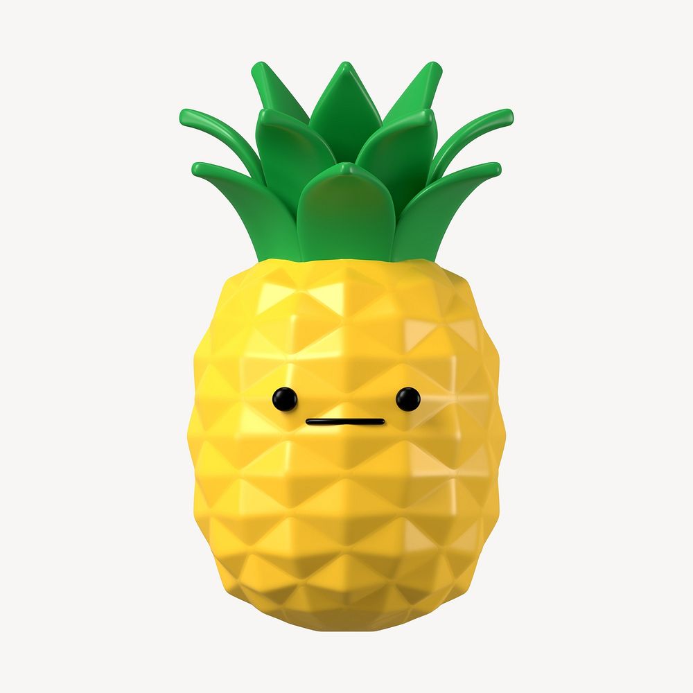 3D neutral face pineapple, emoticon illustration