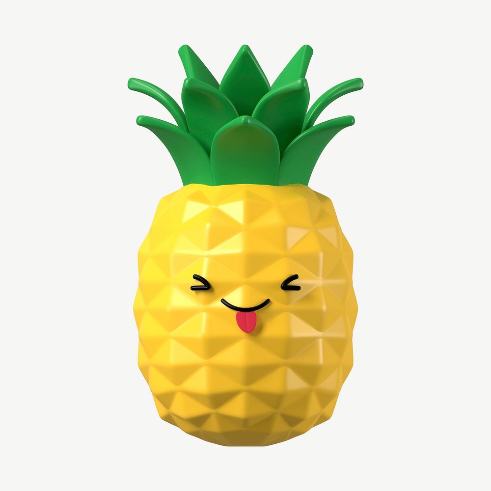 3D playful face pineapple, emoticon illustration psd