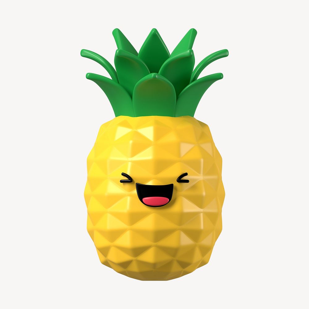 3D happy pineapple, emoticon illustration