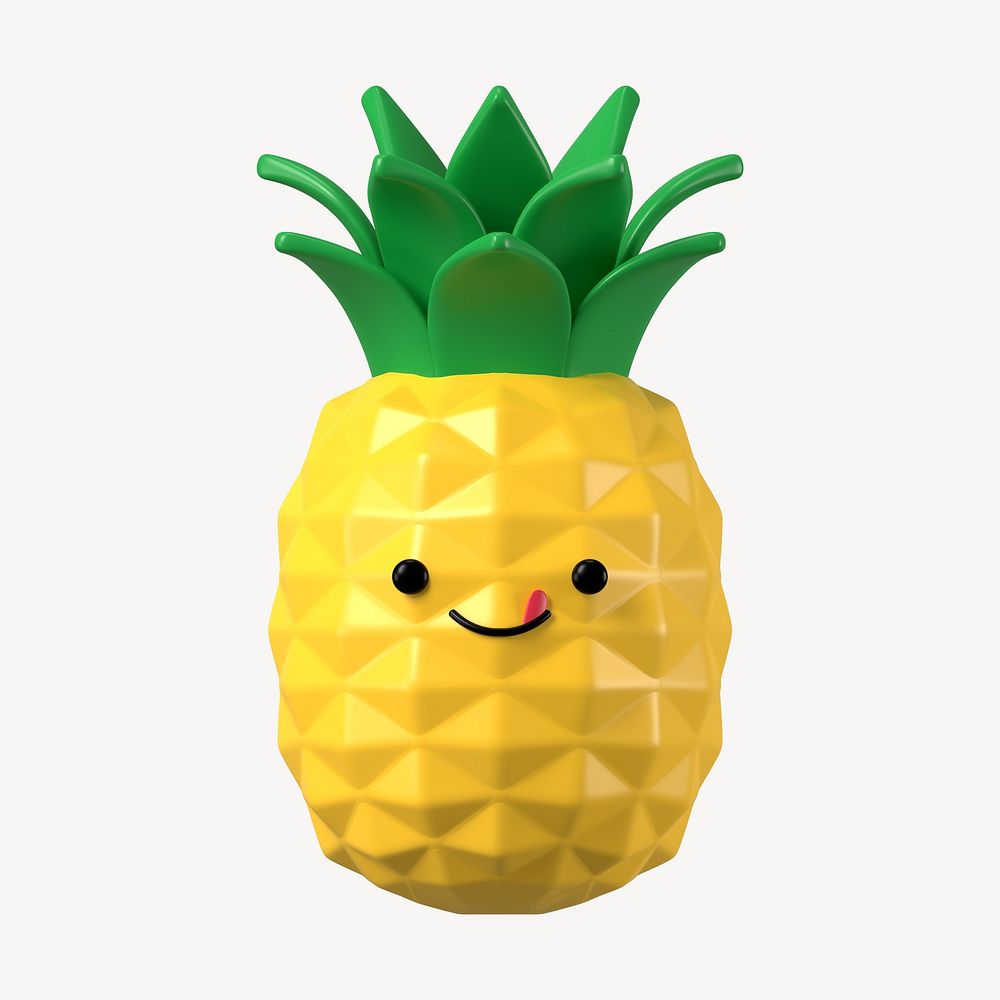 3D yummy face pineapple, emoticon illustration