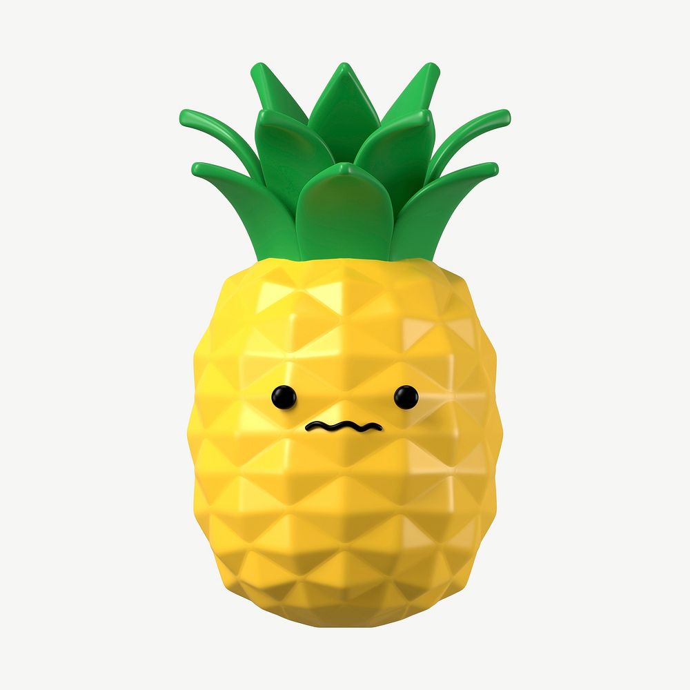 3D scared pineapple, emoticon illustration psd