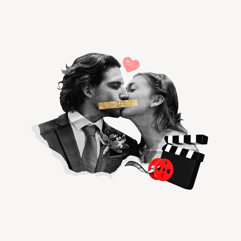 Romance movie entertainment collage, white design