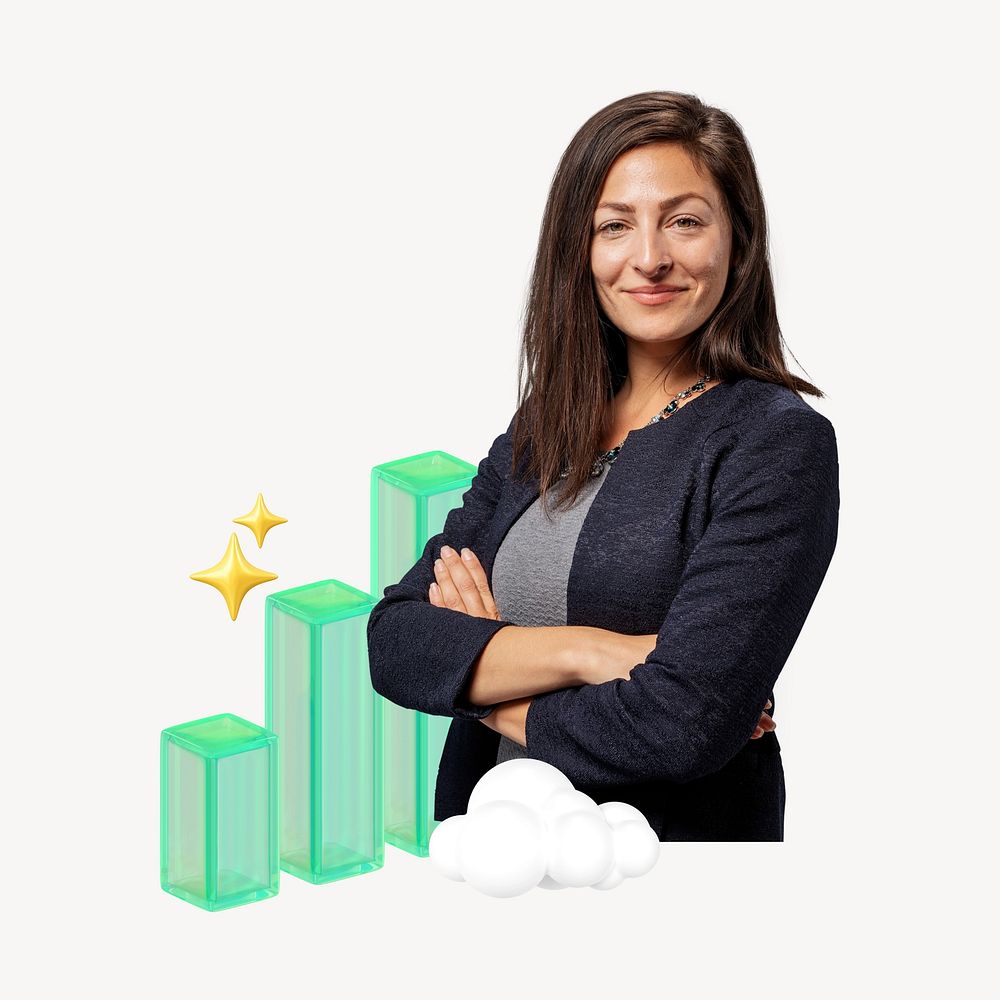 Woman business achievement collage, white design
