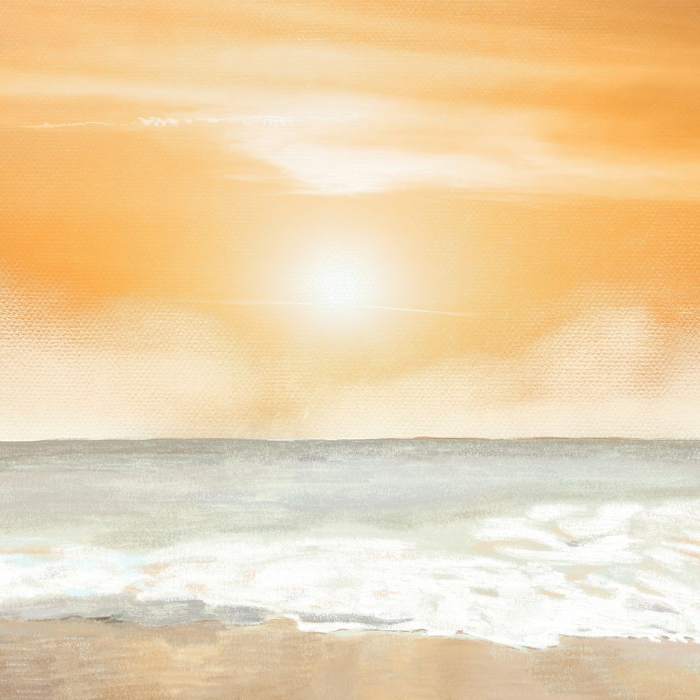 Sunset at sea, orange sky illustration