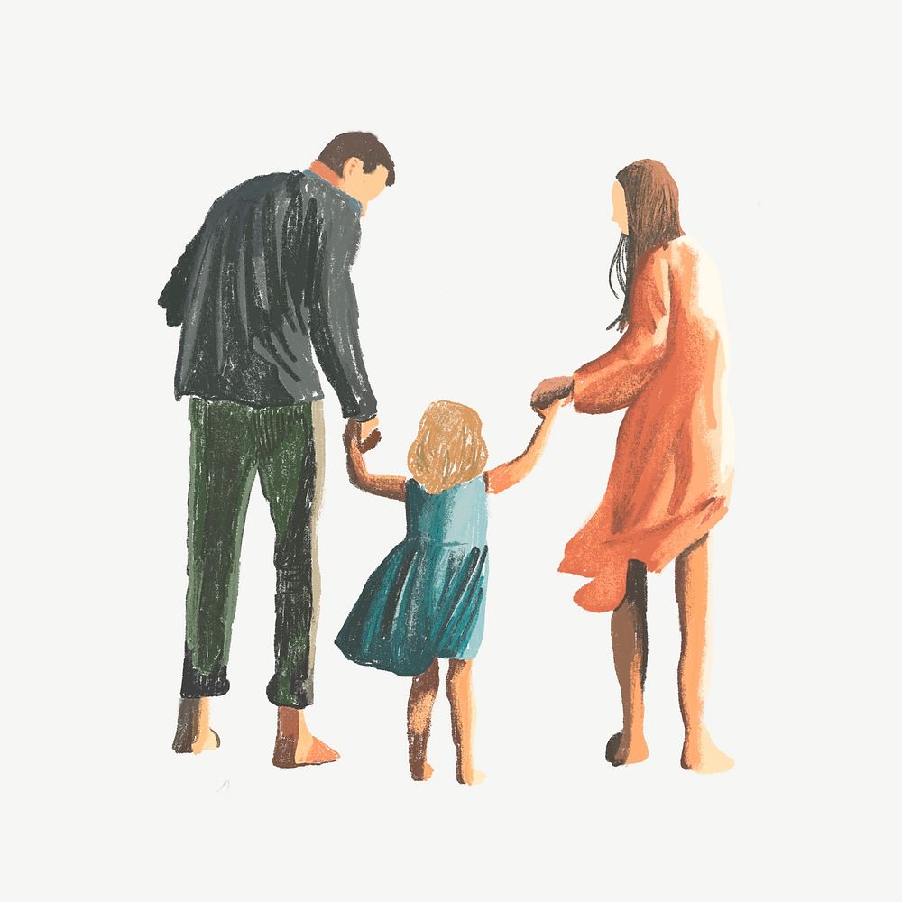 Family illustration, collage element psd