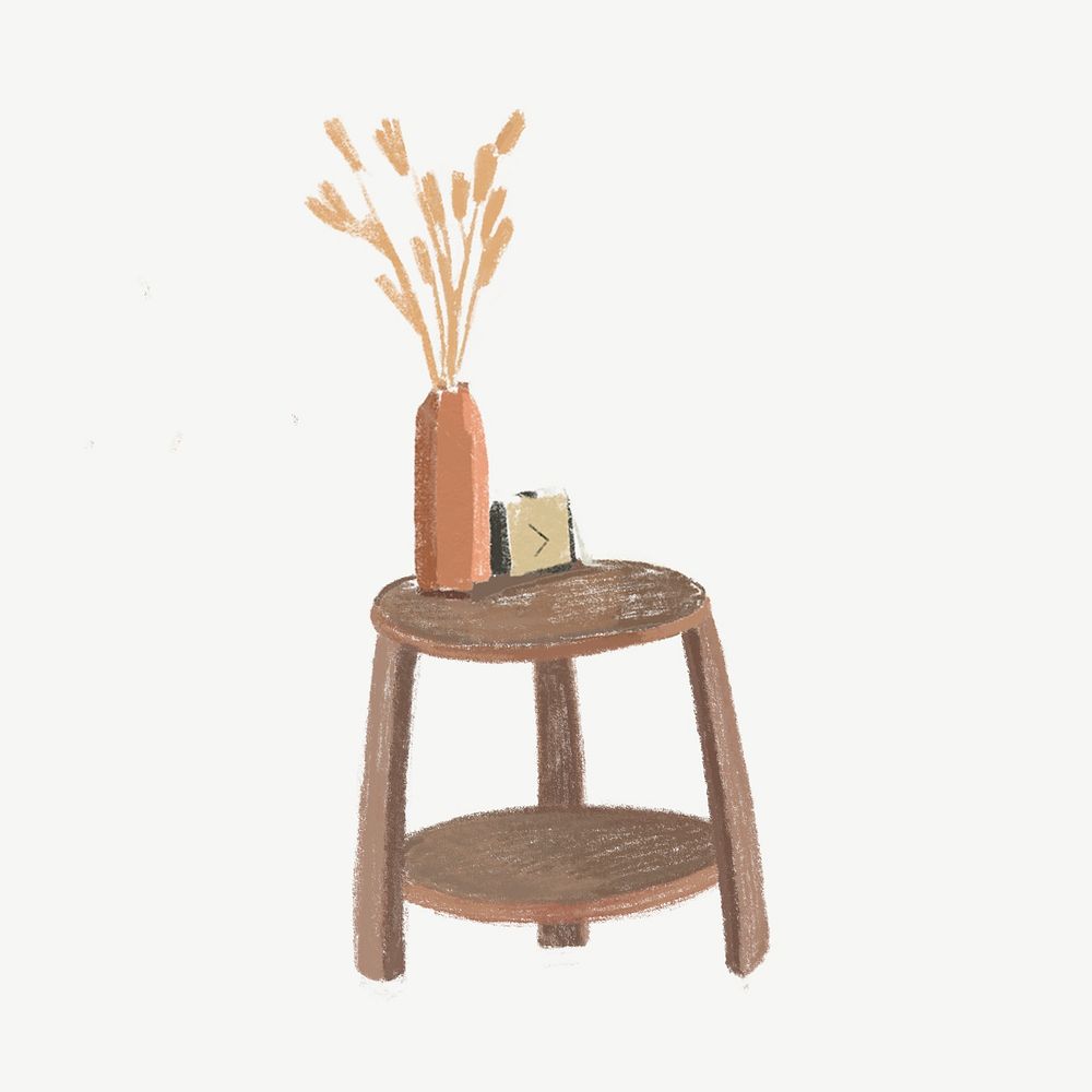 Minimal table and vase illustration, collage element psd