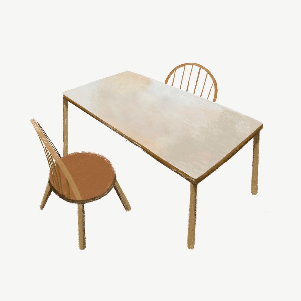 Table and chairs illustration, collage element psd