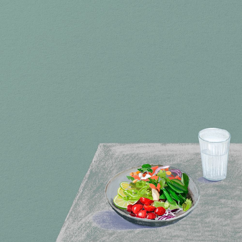 Healthy meal, simple illustration on green design
