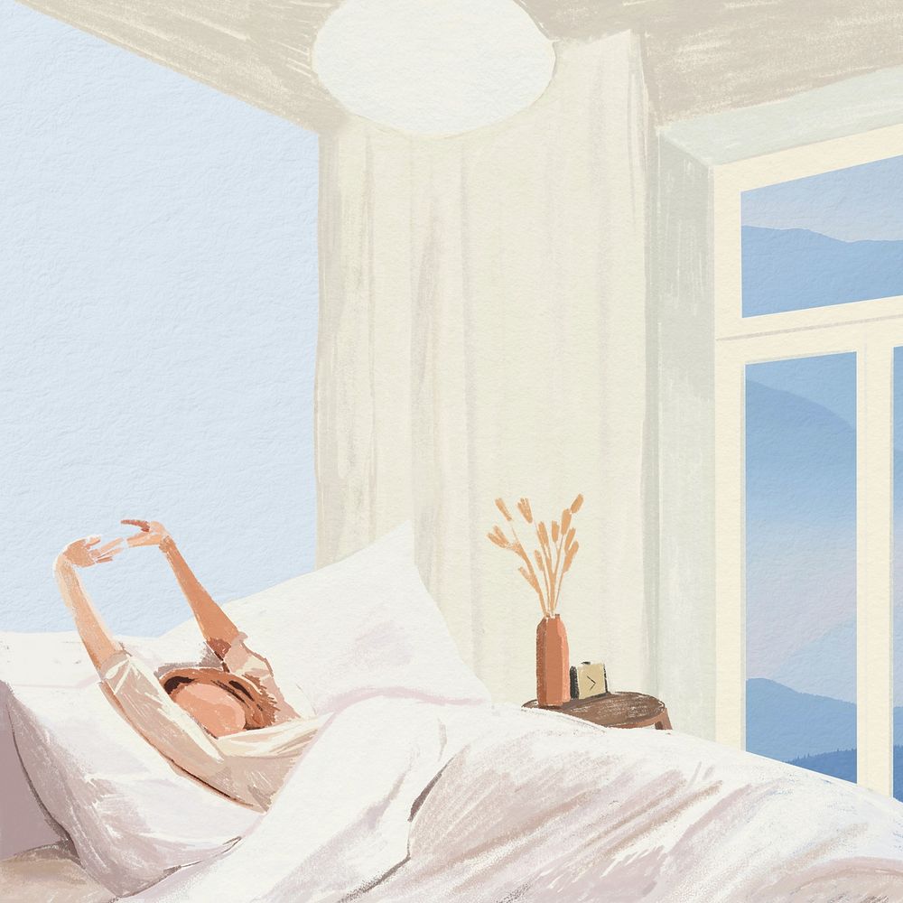 Relaxing morning, minimal room illustration
