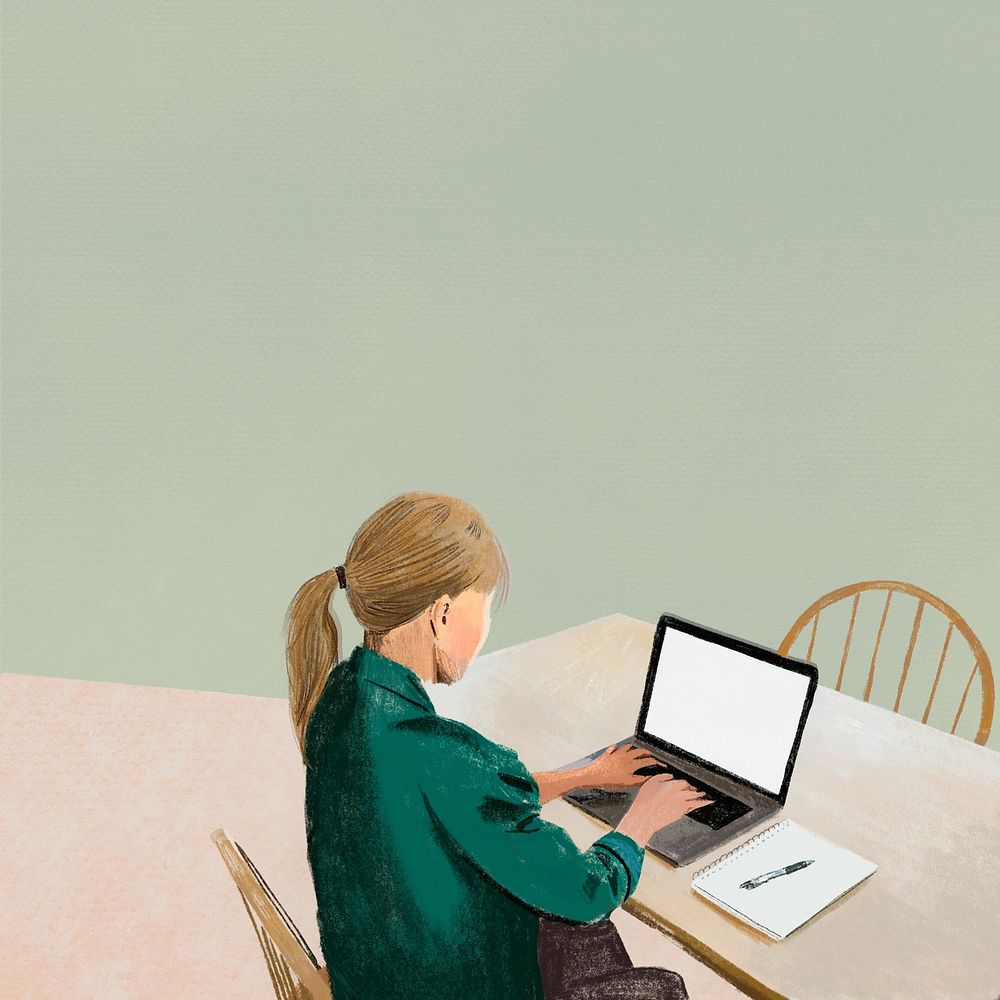 Woman working on laptop illustration