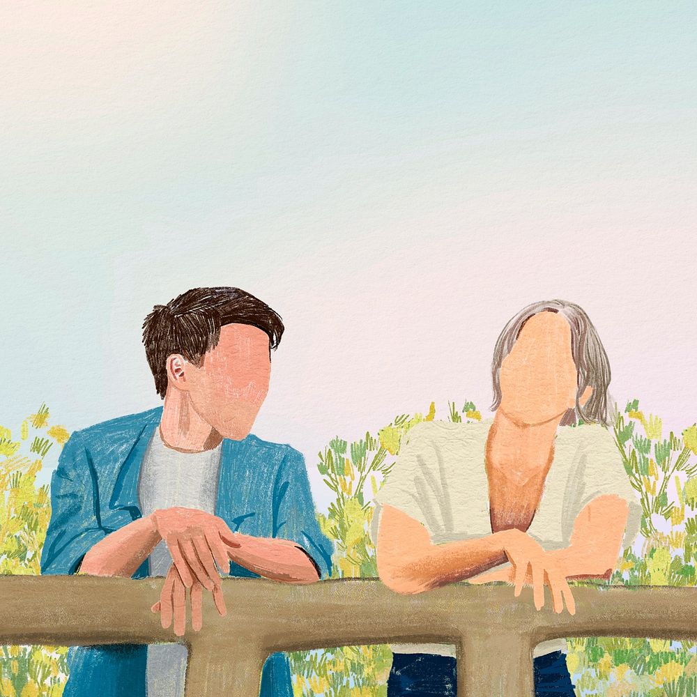 Couple talking in a park illustration