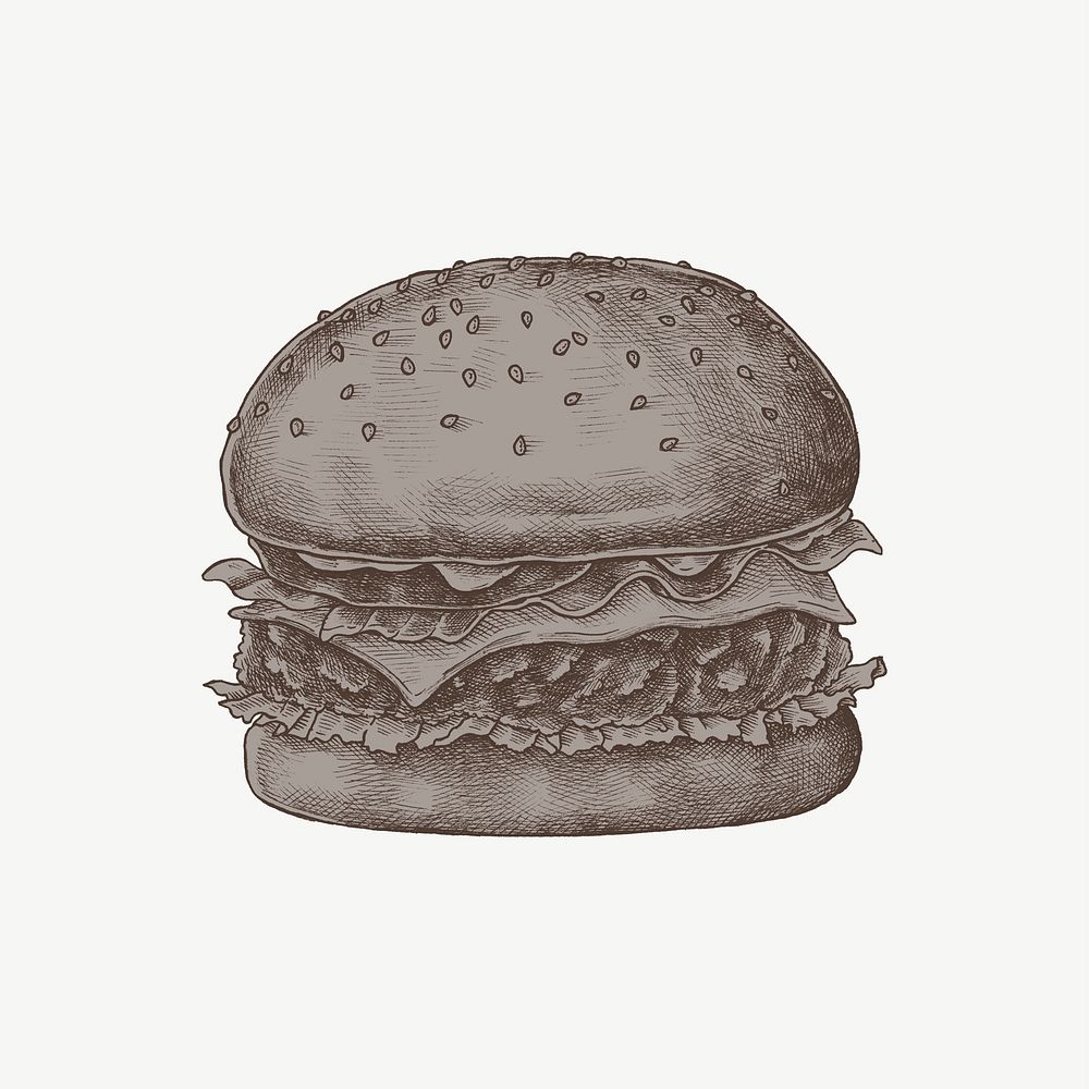 Burger vintage illustration, design element psd