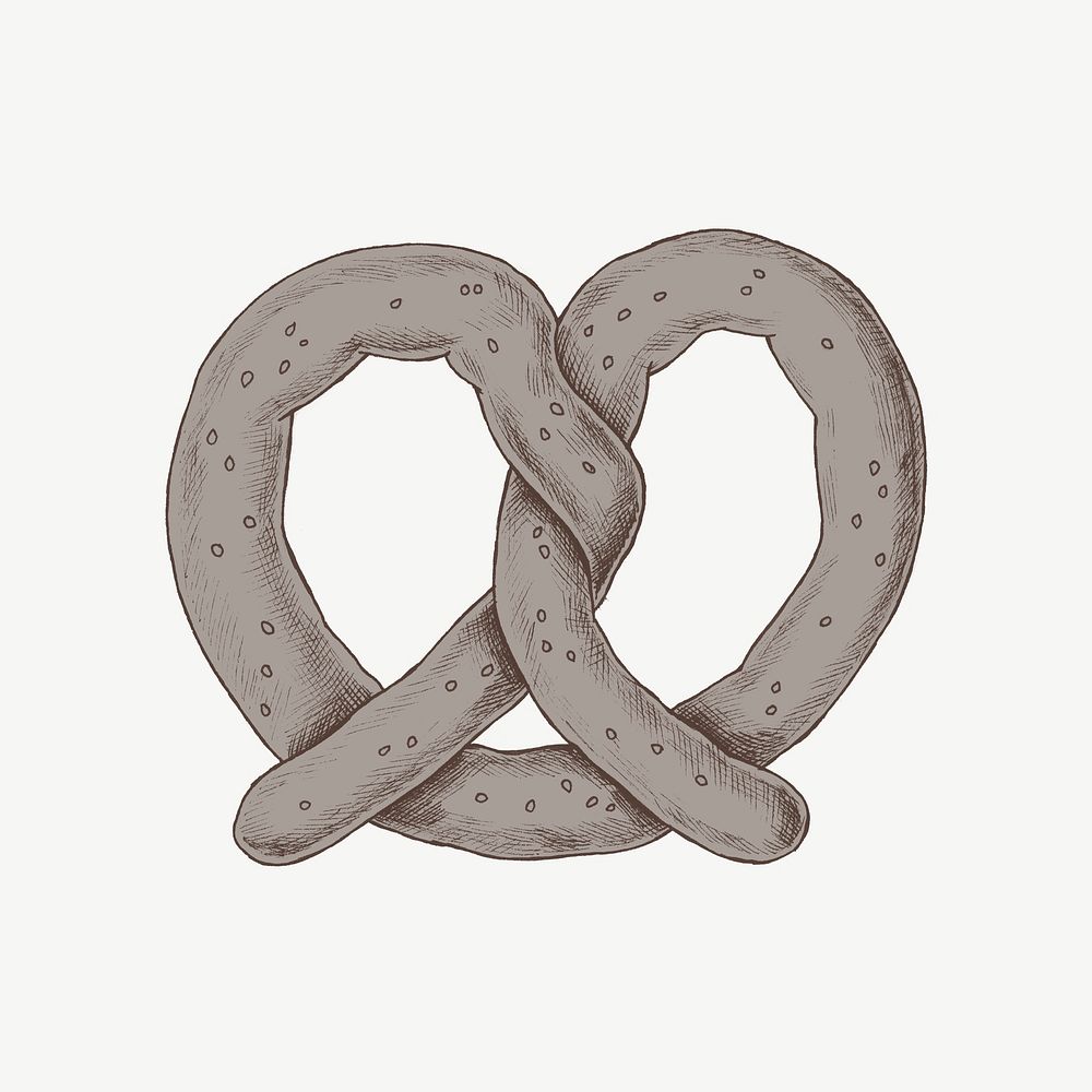 Pretzel vintage illustration, collage element psd