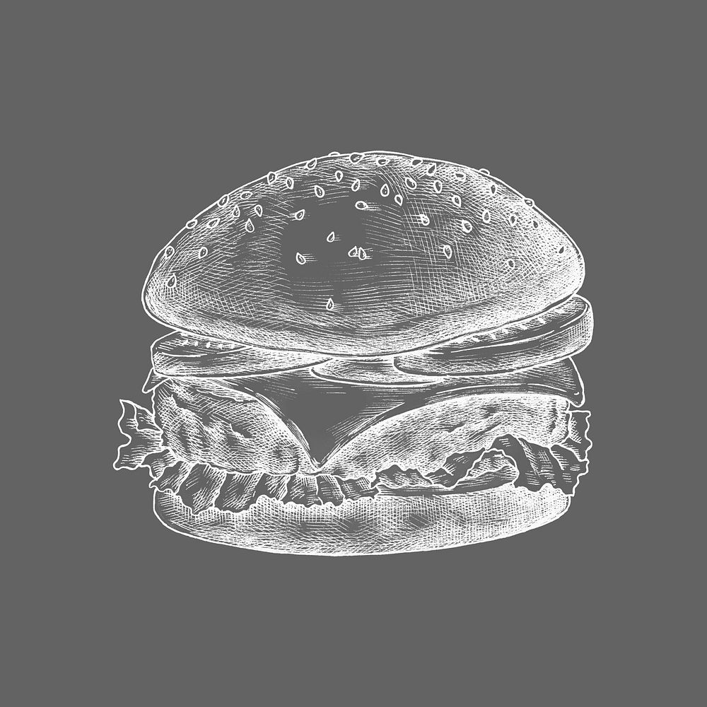 Burger white illustration, food collage element psd