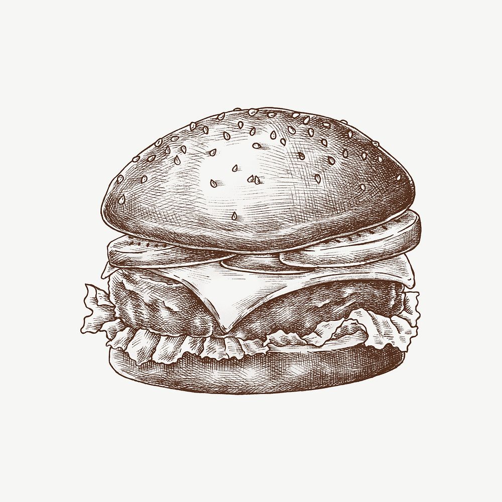 Burger vintage illustration, collage element psd