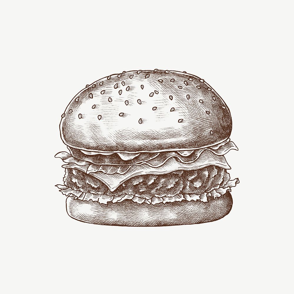 Burger vintage illustration, collage element psd